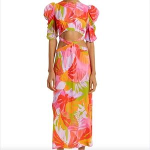 FARM Rio Colorful Leaves Midi Dress